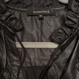 Oliveaceous Black  faux Leather blouse